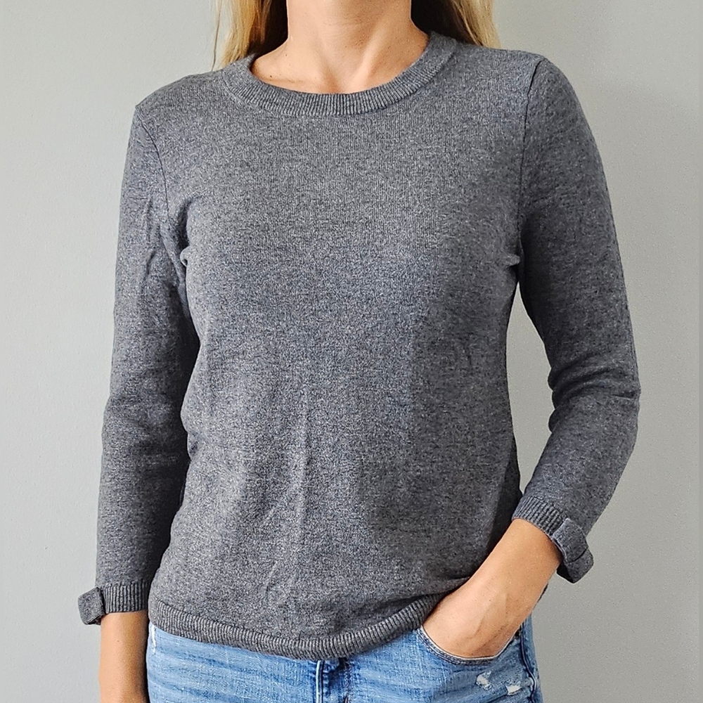 Kate Spade Arianna Knit Sweater Wool  Cashmere blend with bow Sz M Gray